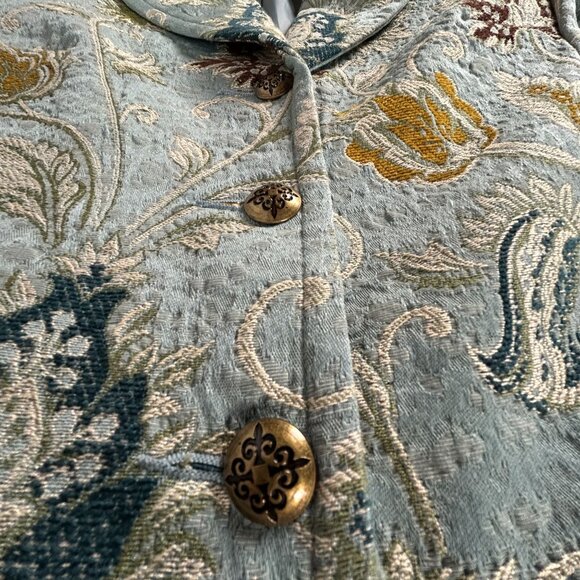 Cabi Womens Guinevere Tapestry Brocade Pea Coat Size 8 Jacquard Floral Blue - Picture 6 of 13